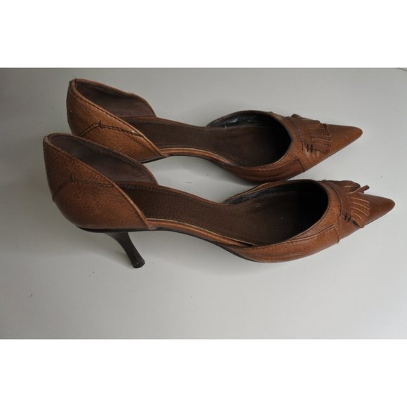 🇪🇸 ZARA brown leather pointy fringed pumps size 39 - Picture 8 of 10